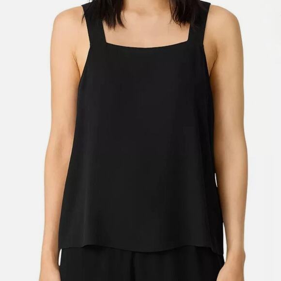 NWT Eileen Fisher Square Neck Cami Top - Black -  100% Silk - Size XS - Picture 1 of 6
